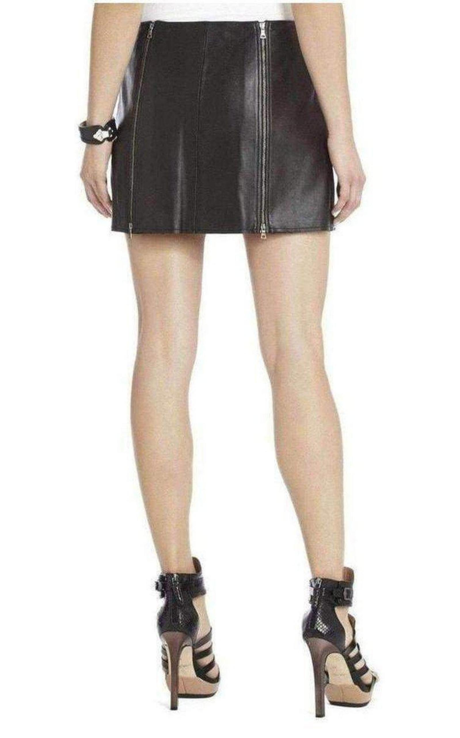  BCBGMAXAZRIAMyra Double Zipped Leather Mini Skirt - Runway Catalog