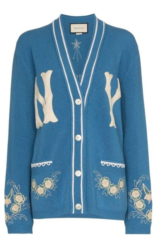  GucciNY Yankees Patch Embroidered Wool Cardigan - Runway Catalog
