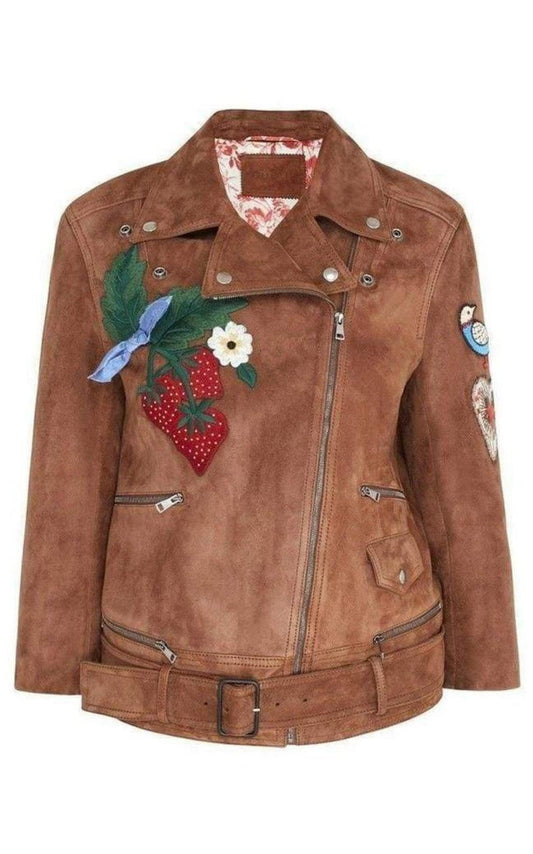  GucciPatches Embroidered Suede Jacket - Runway Catalog