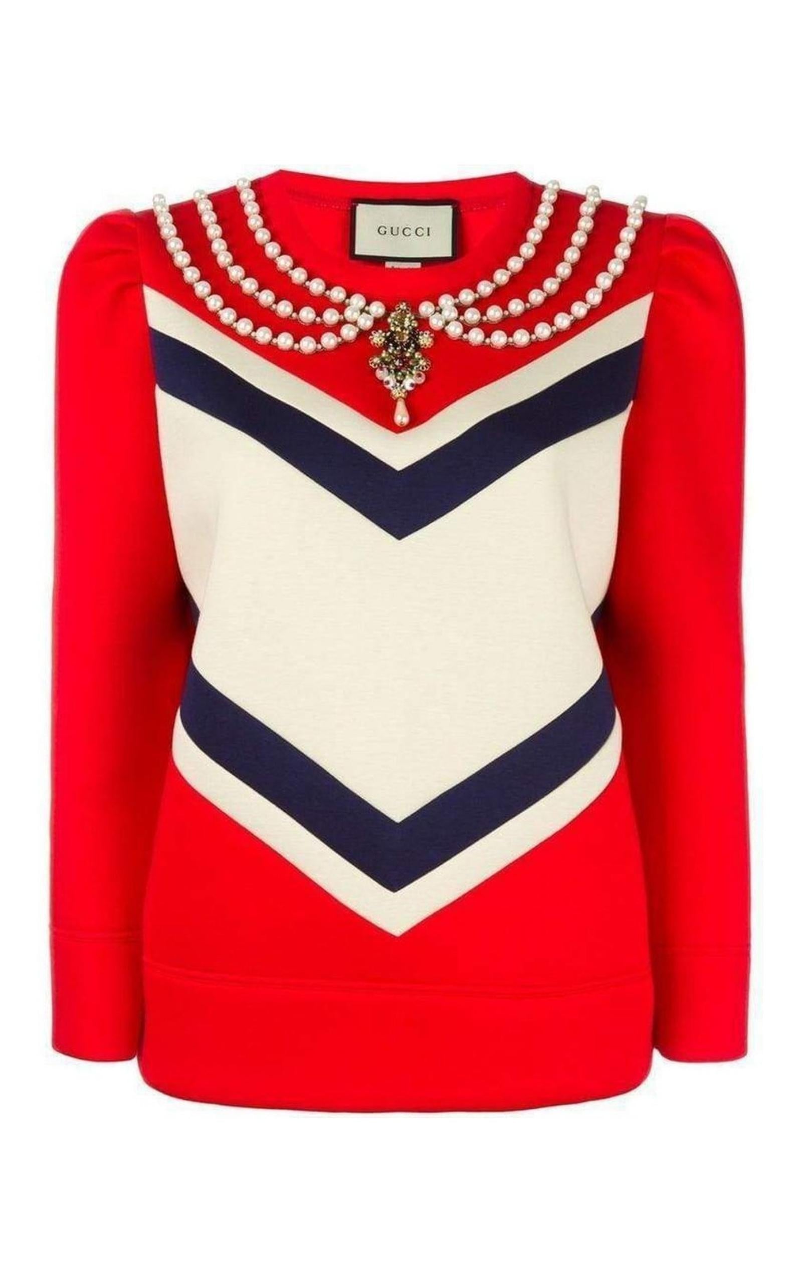 Gucci Pearl Embellished Jersey Sweatshirt | Runway Catalog