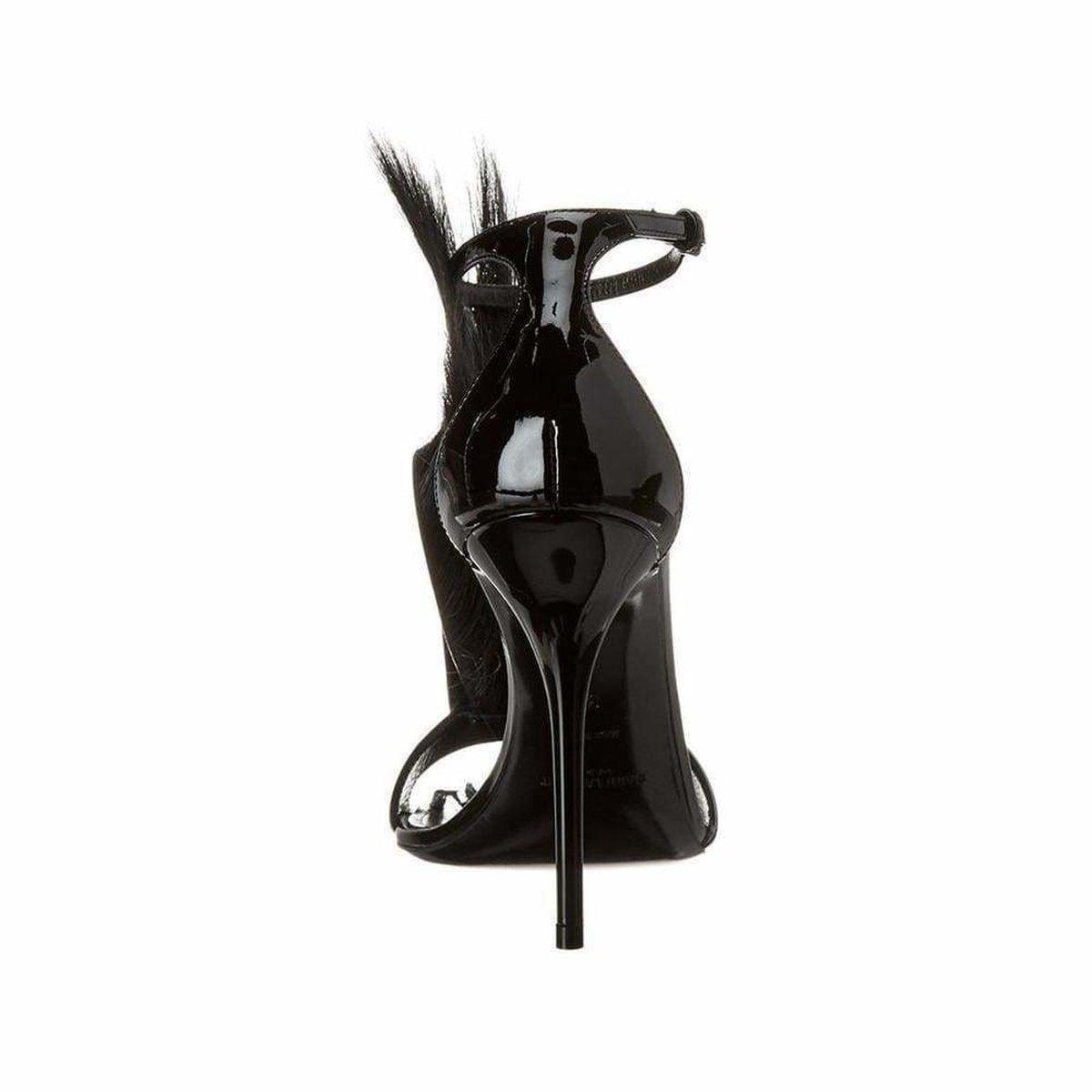 Yves Saint Laurent-Black Pierre Patent Fur Sandal - Runway Catalog