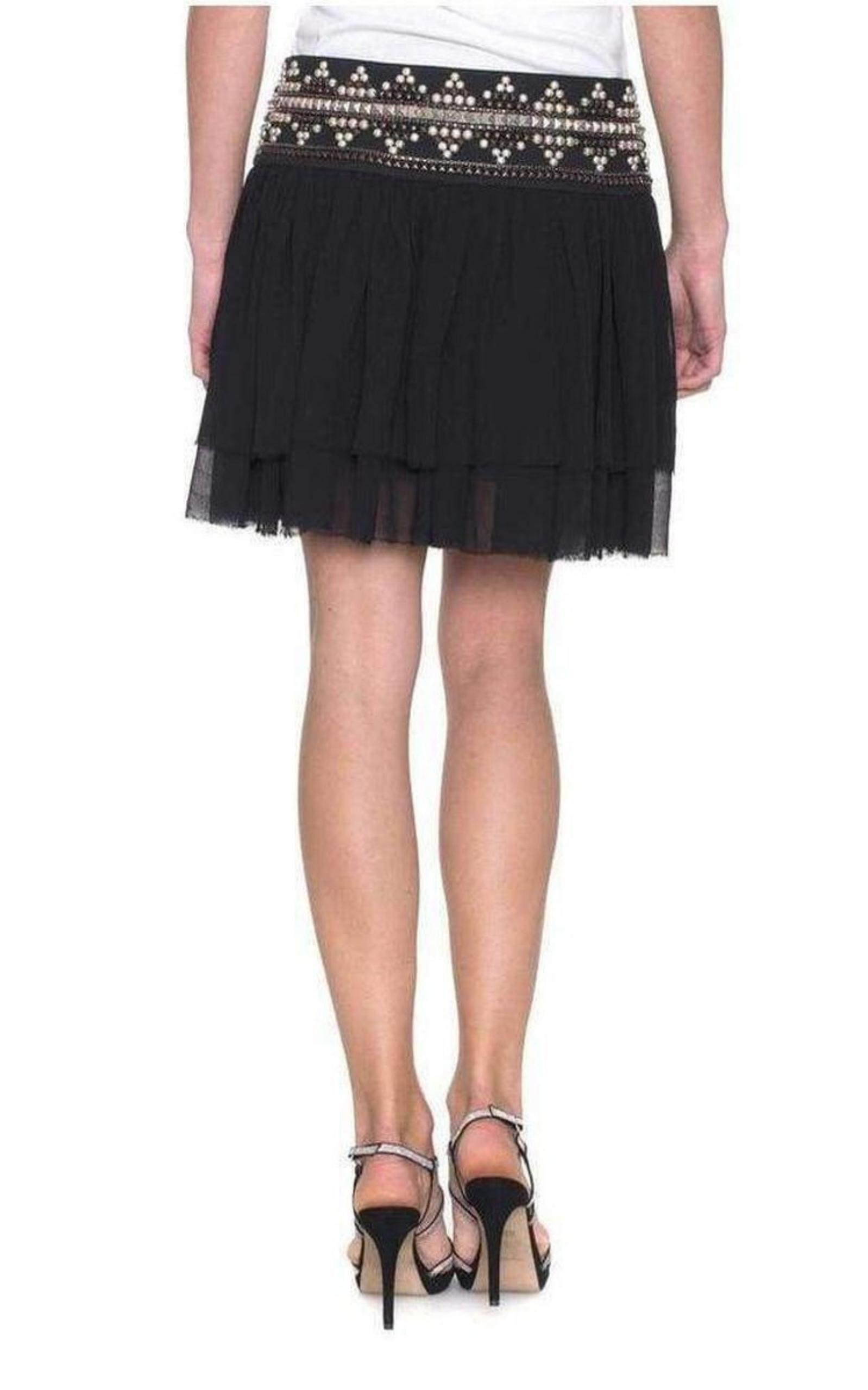  BalmainPierre Ethno Black Pleated Mini Skirt Studs Embellishment - Runway Catalog