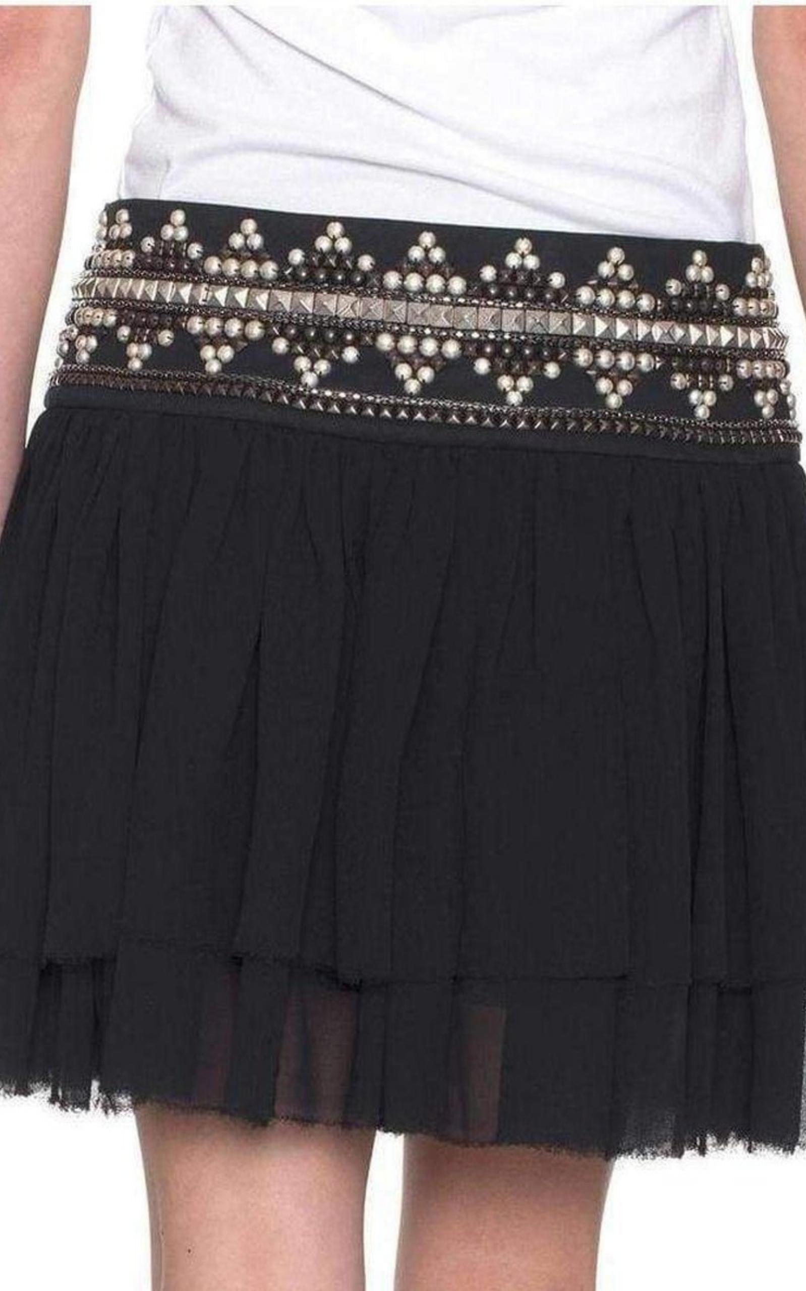  BalmainPierre Ethno Black Pleated Mini Skirt Studs Embellishment - Runway Catalog