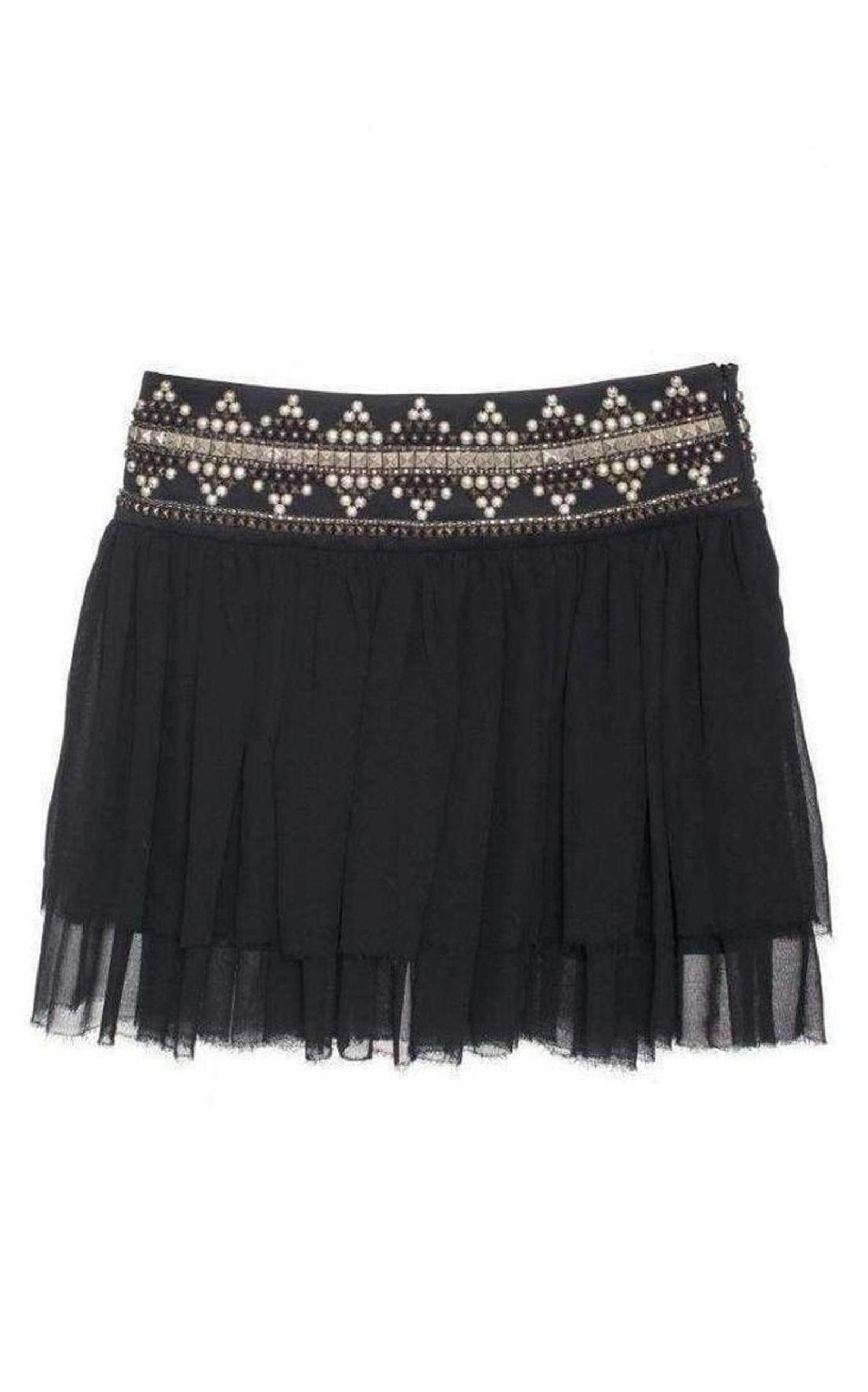 Balmain Pierre Ethno Black Pleated Mini Skirt Studs Embellishment ...