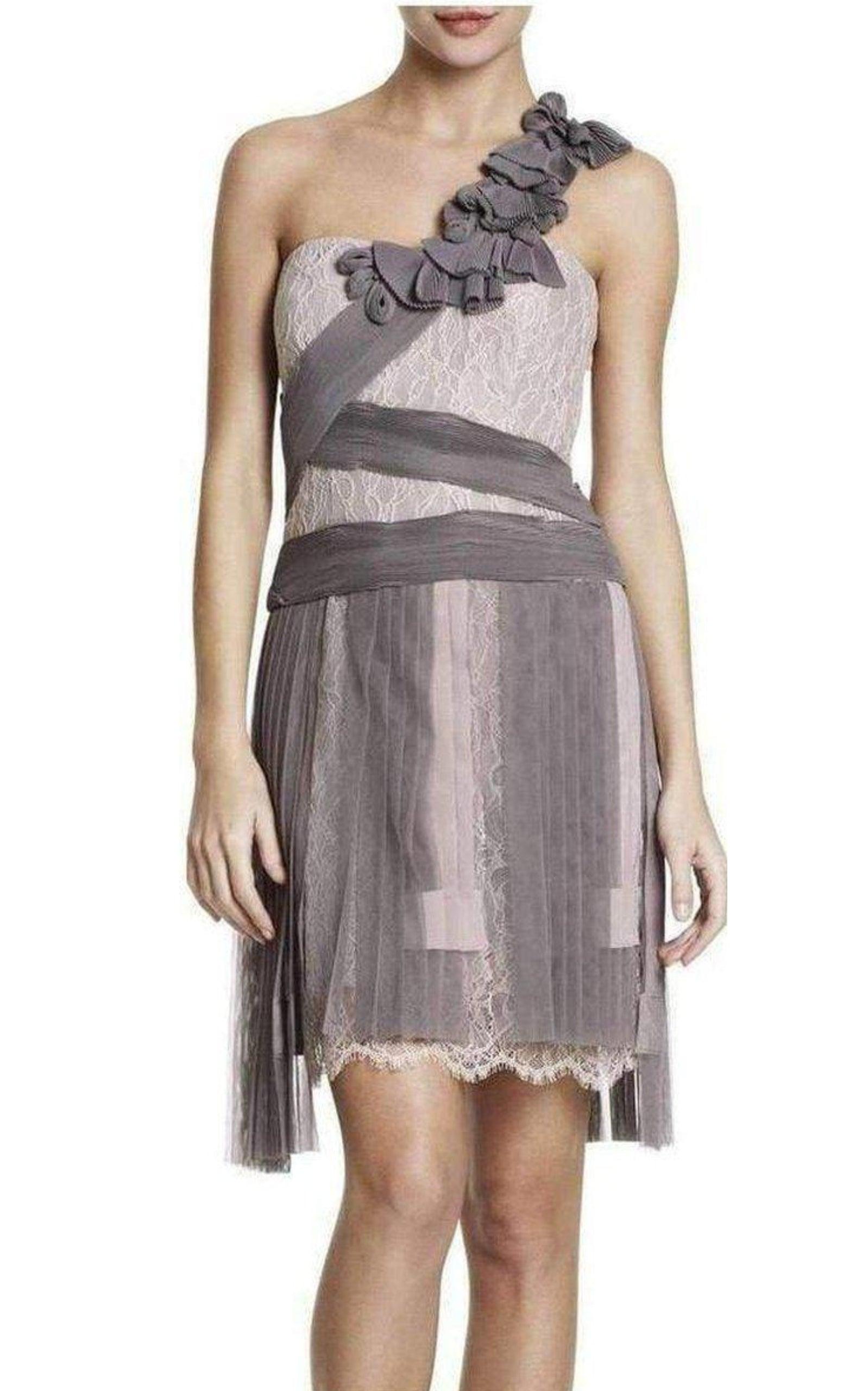  BCBGMAXAZRIAPleated Contrast Lace Dress - Runway Catalog