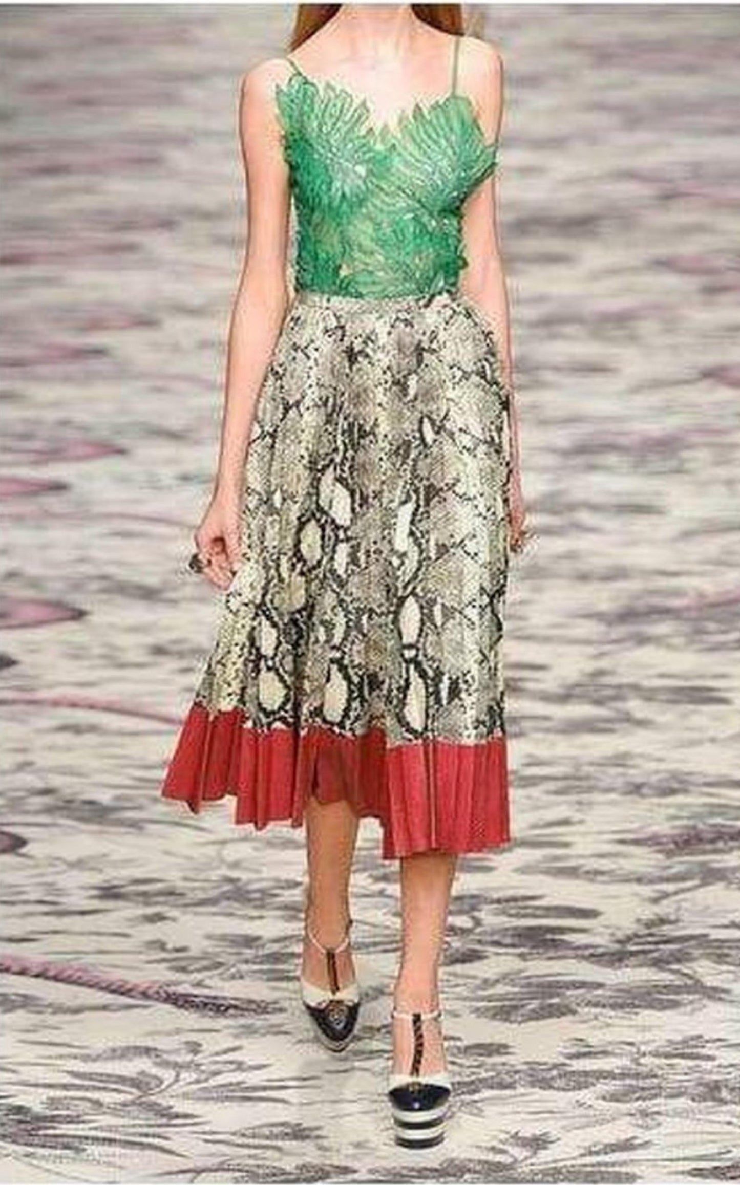  GucciPleated Snake-Effect Leather Skirt - Runway Catalog