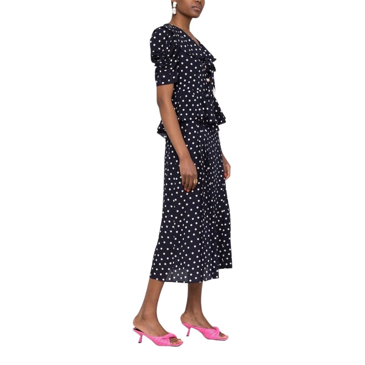 Alessandra Rich-Polka Dot Print Silk Midi dress - Runway Catalog