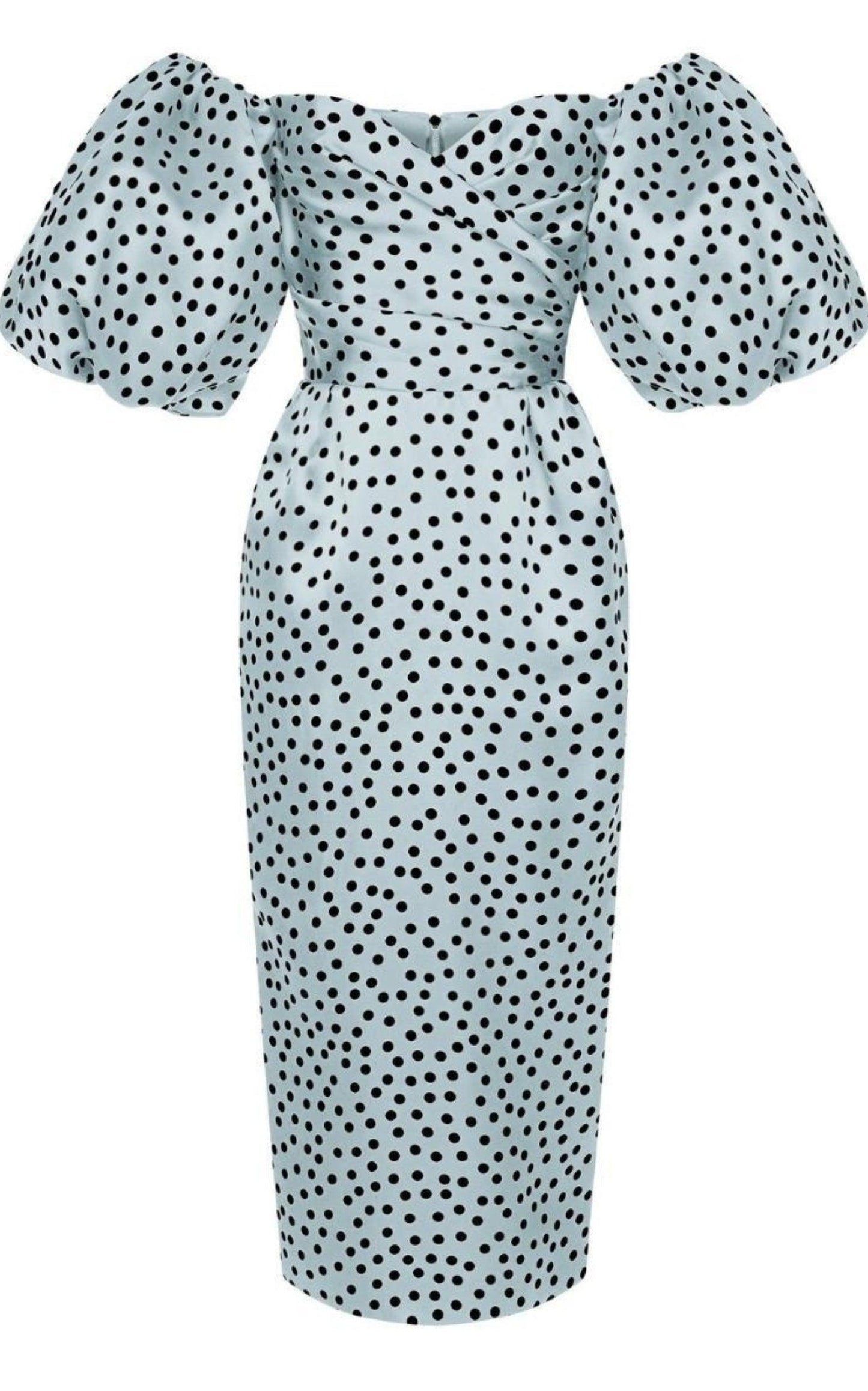  RasarioPolka-Dot Silk Organza Off-The-Shoulder Midi Dress - Runway Catalog