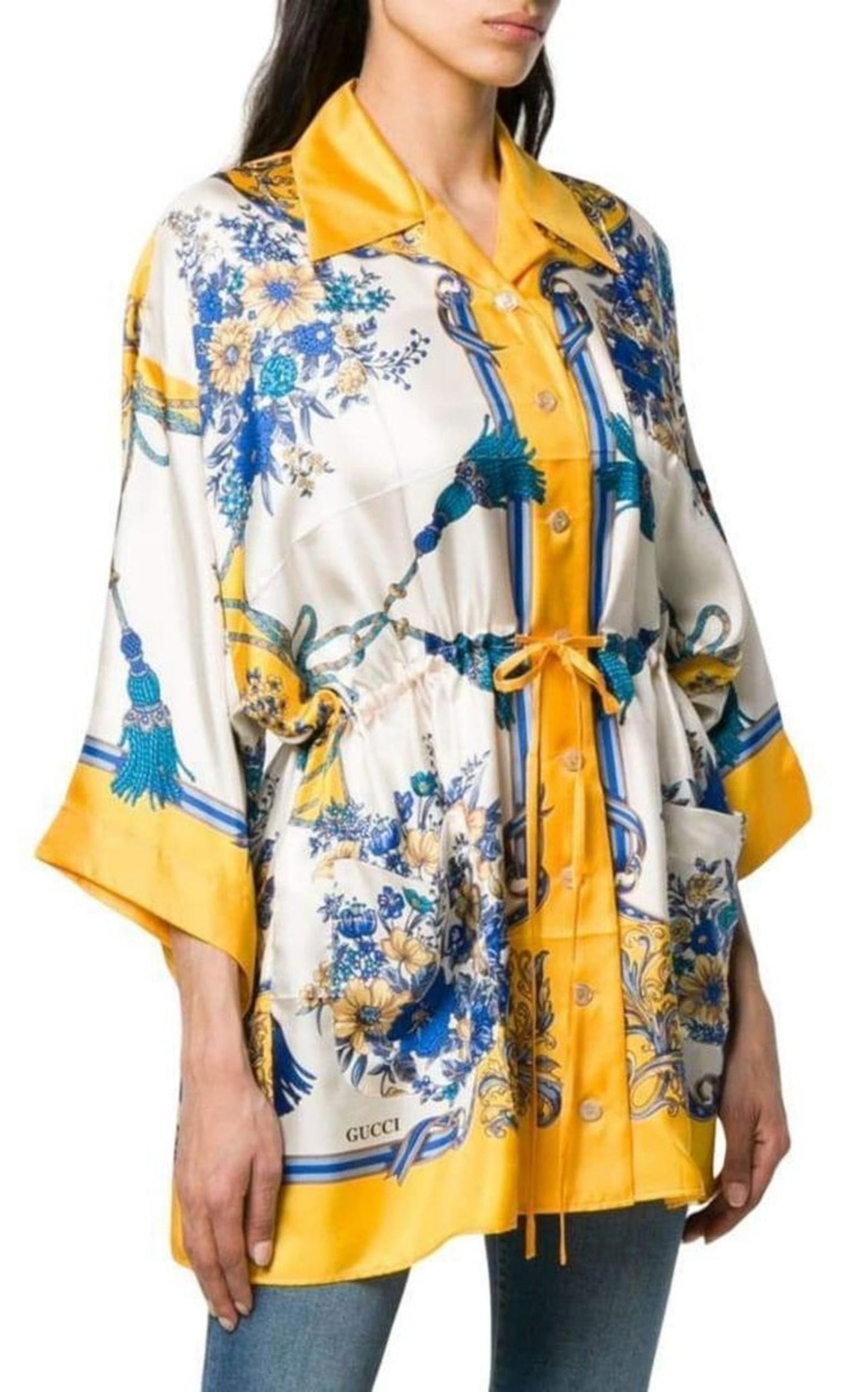  GucciPrinted Silk Kimono Shirt - Runway Catalog