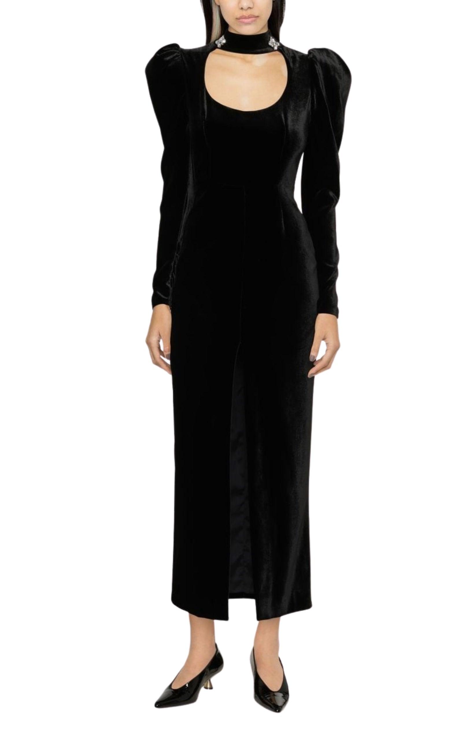  Alessandra RichPuff-Shoulders Velvet Gown - Runway Catalog