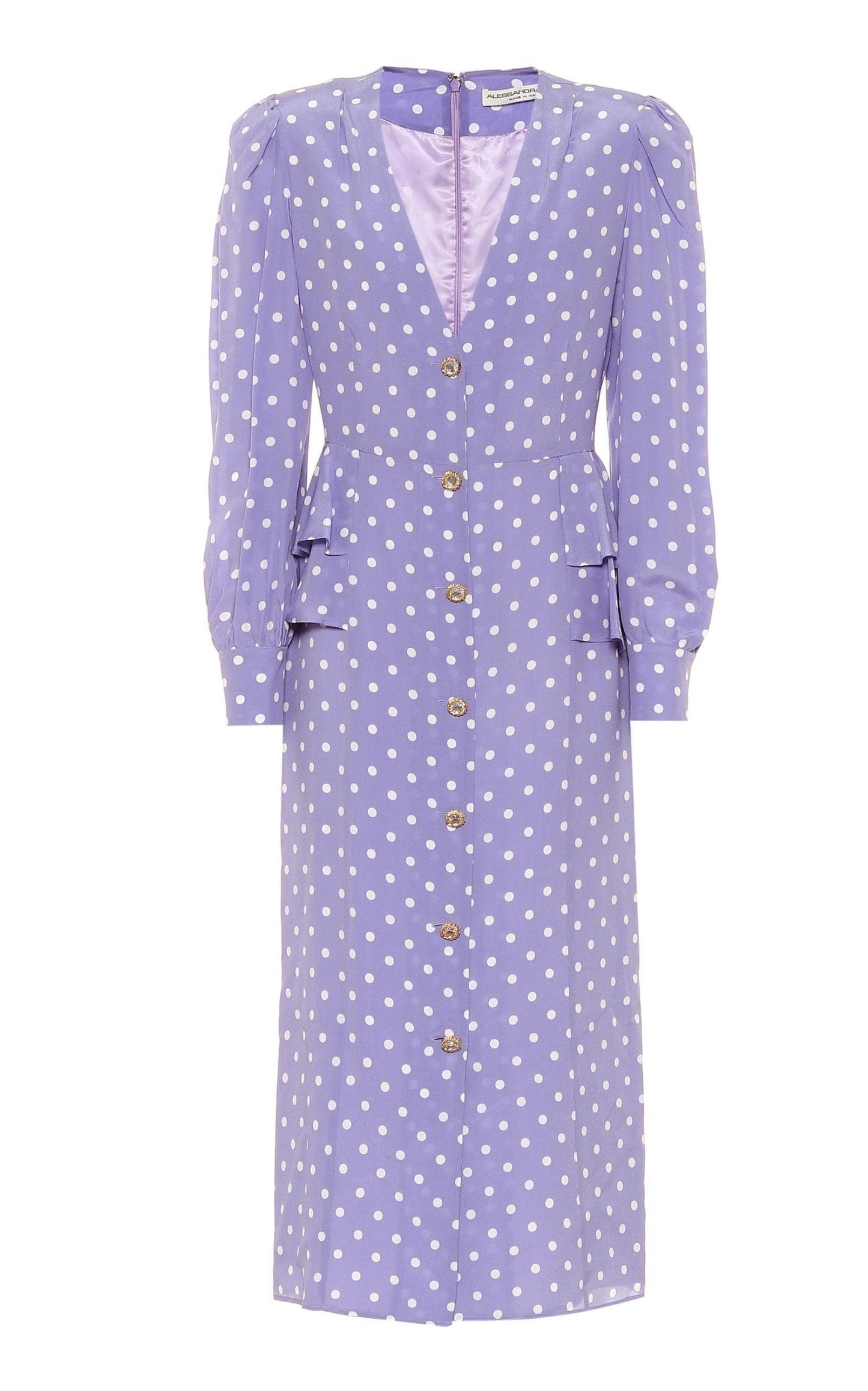  Alessandra RichPurple Polka Dot Fitted Silk Dress - Runway Catalog