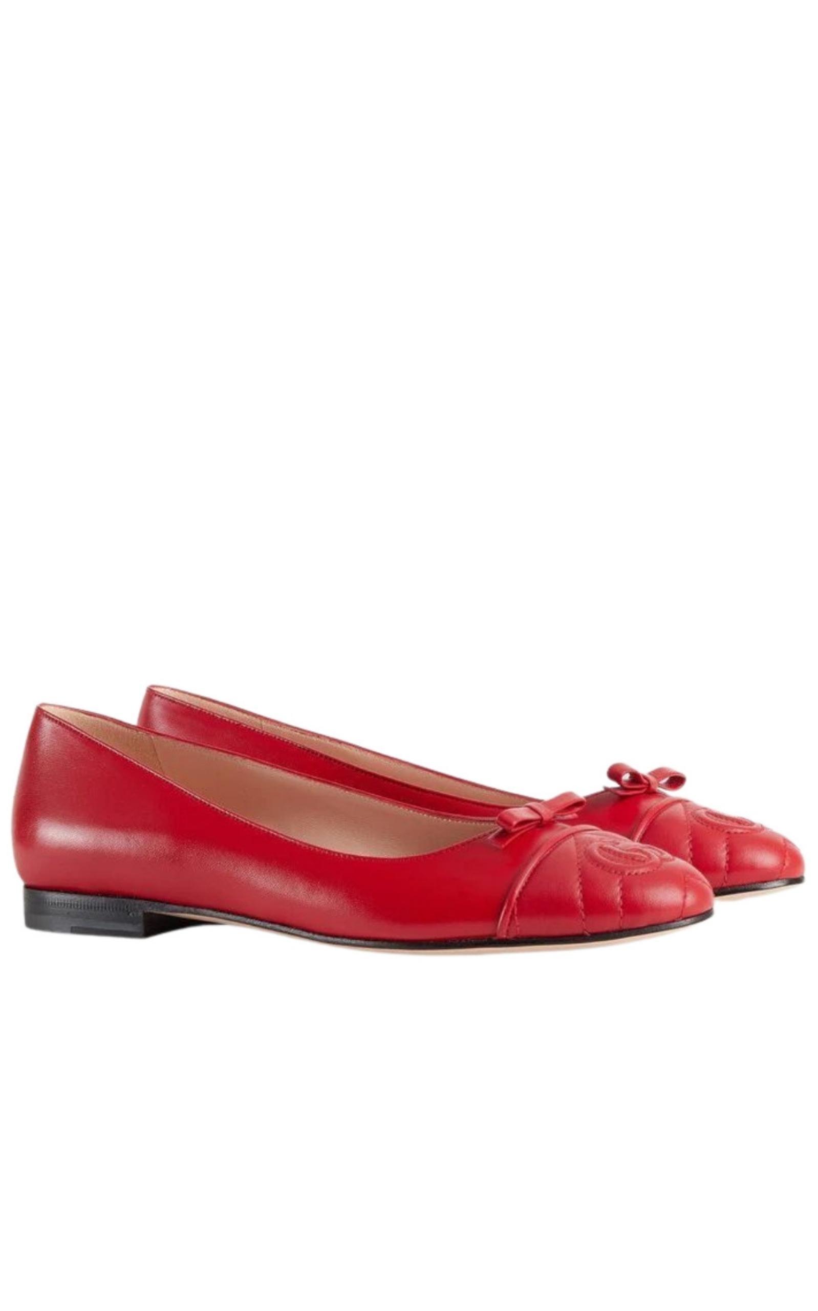  GucciRed GG Ballerina Leather Shoes - Runway Catalog
