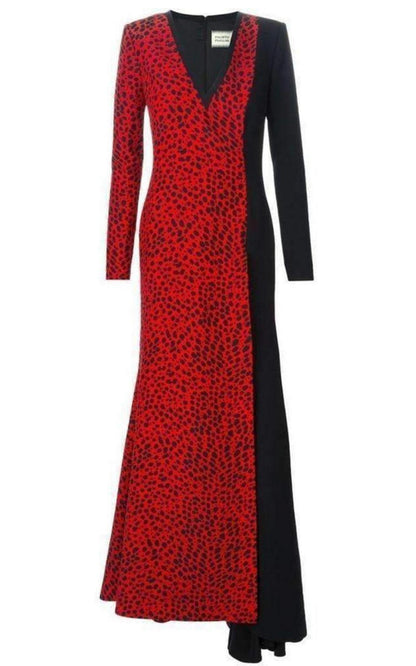 Fausto PuglisiRed Leopard Print Stretch Silk Gown - Runway Catalog