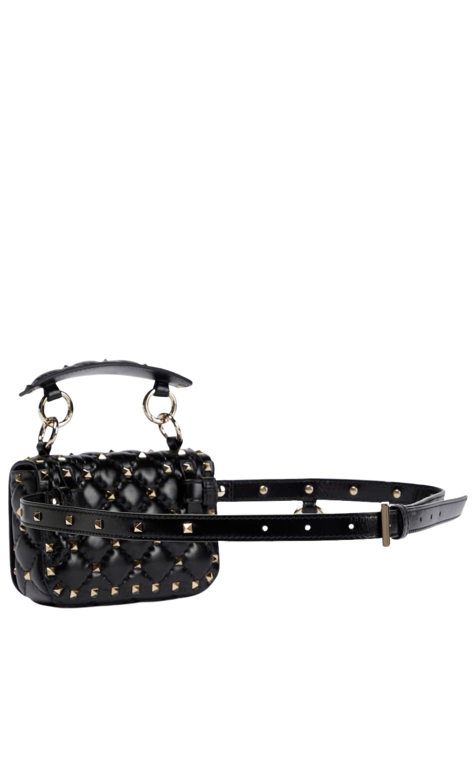Rockstud Spike feather-trimmed leather tote