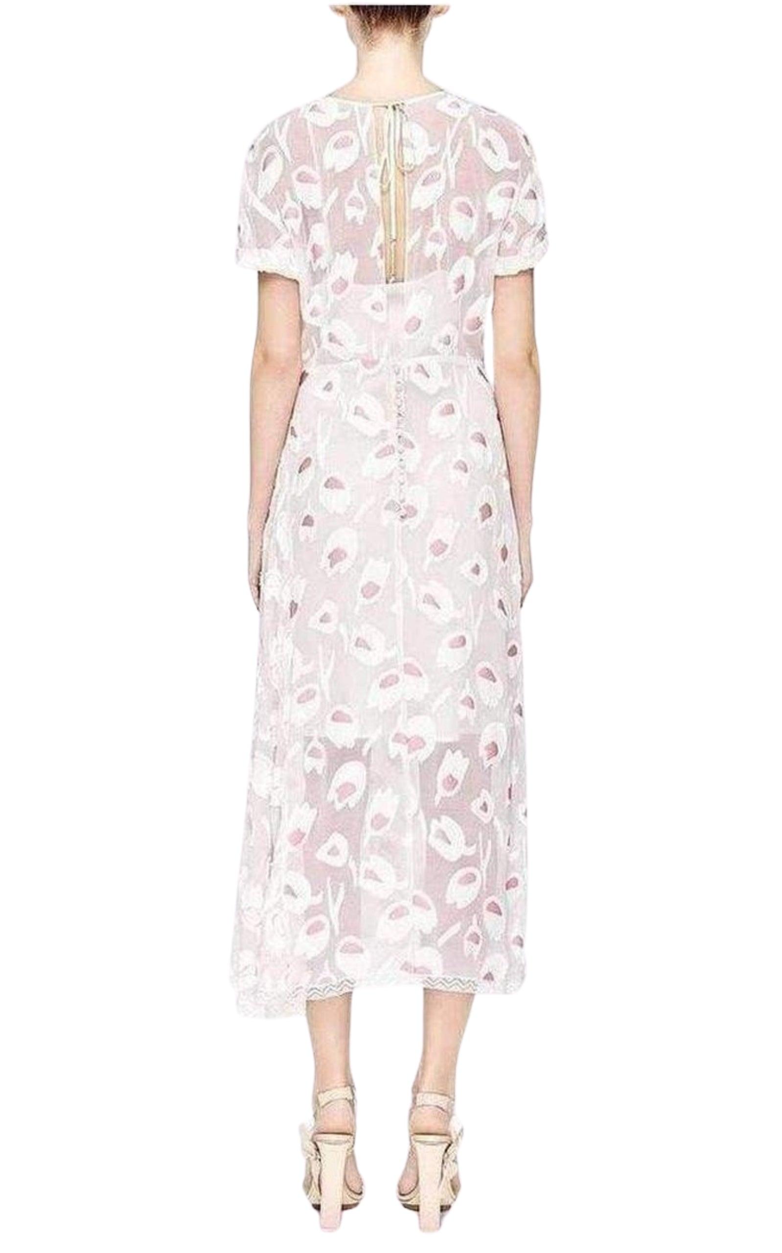  Nina RicciRose Pivoine And Natural Floral Silk Blend Dress - Runway Catalog