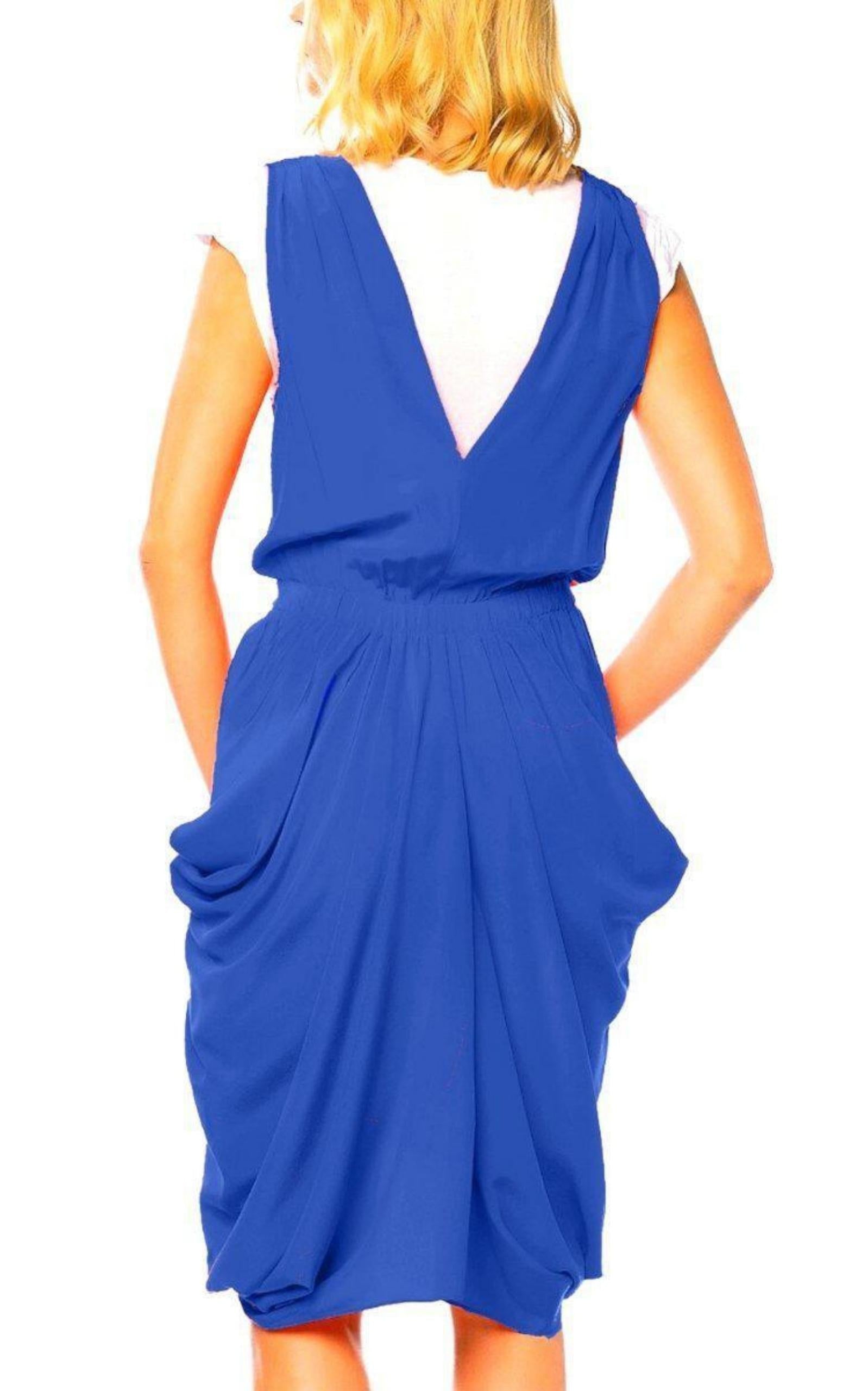  BCBGMAXAZRIARoyal Blue & White Silk Draped Dress - Runway Catalog