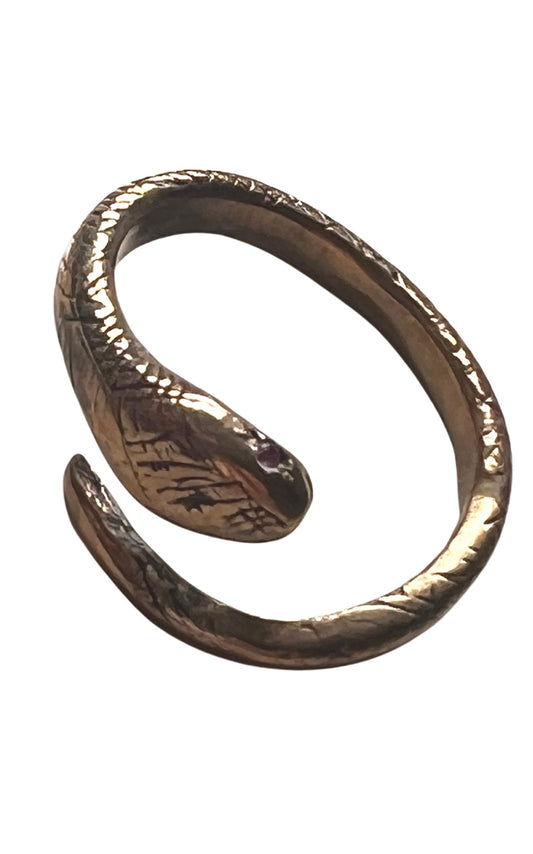 Ruby Snake Ring Bronze Adjustable