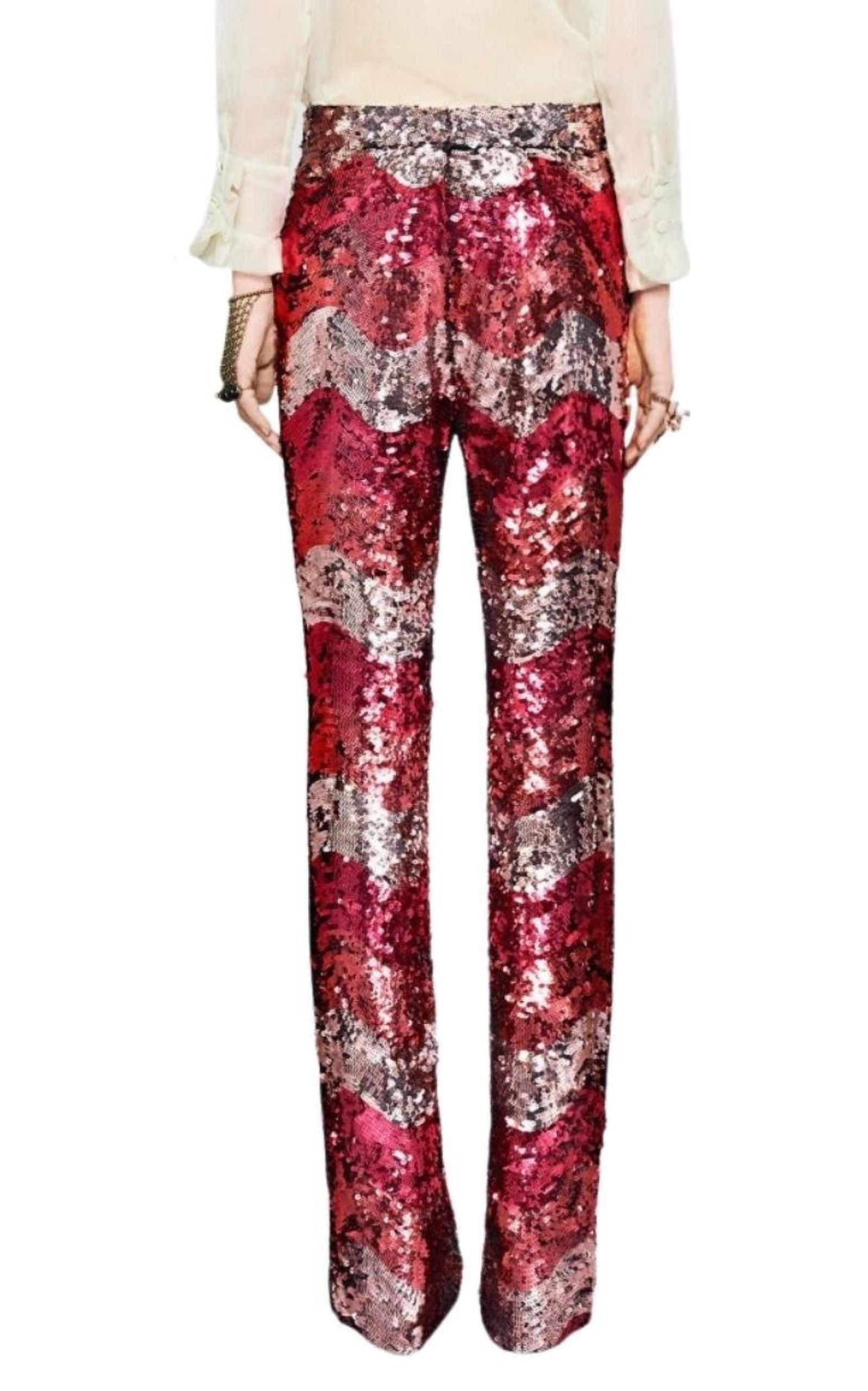  GucciSequin Snake Straight Leg Pants in Red - Runway Catalog