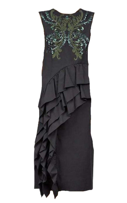  Dries Van NotenSequinned Asymmetric Ruffle Cotton Dress - Runway Catalog