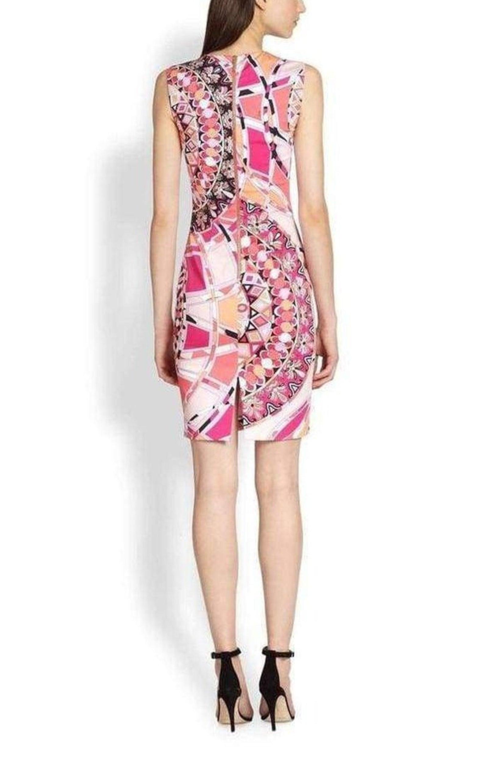 Emilio Pucci Pink Sleeveless Signature Print Sheath Cotton Dress