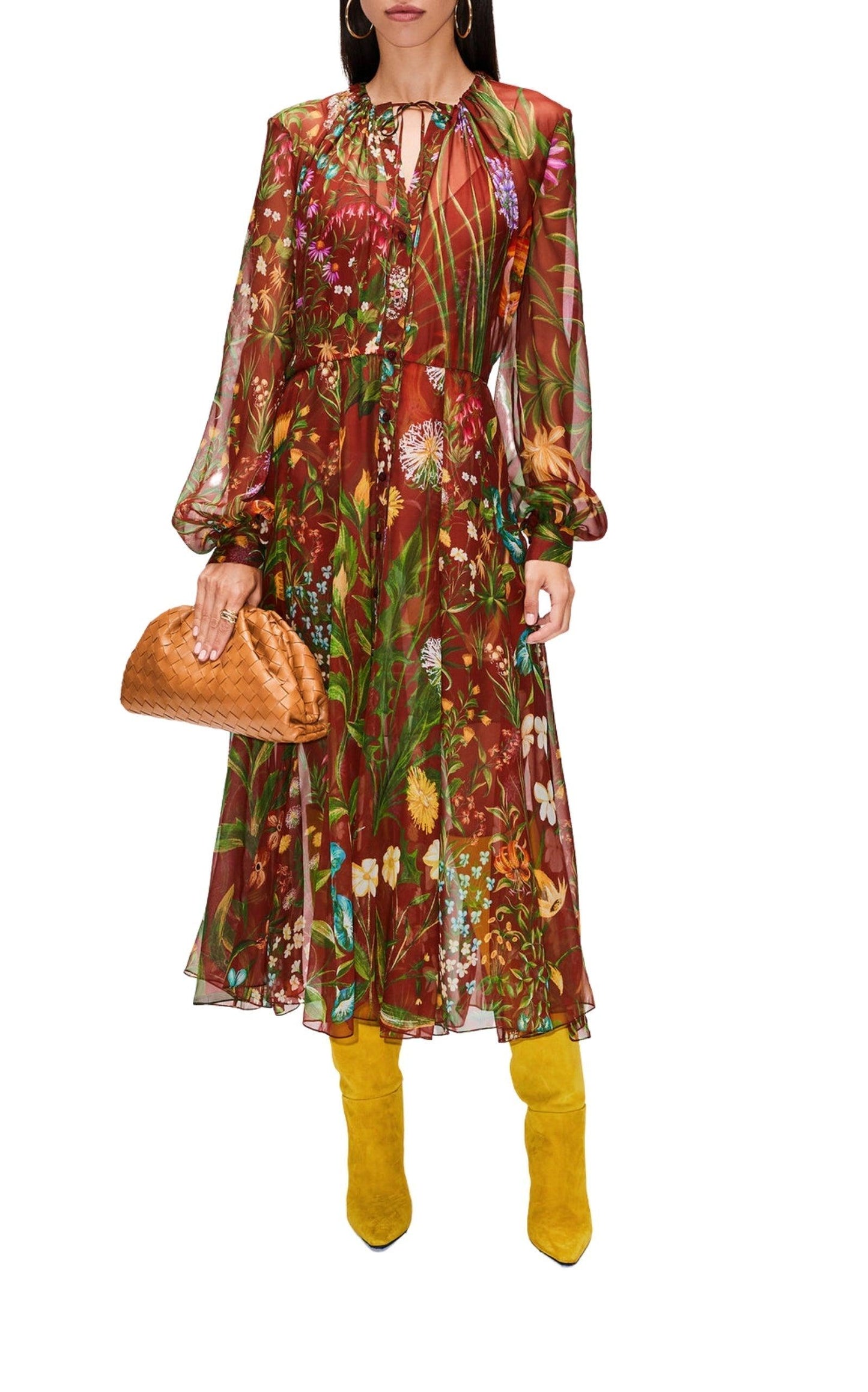 Oscar de la RentaFloral Tapestry Silk Chiffon Midi Dress - Runway Catalog