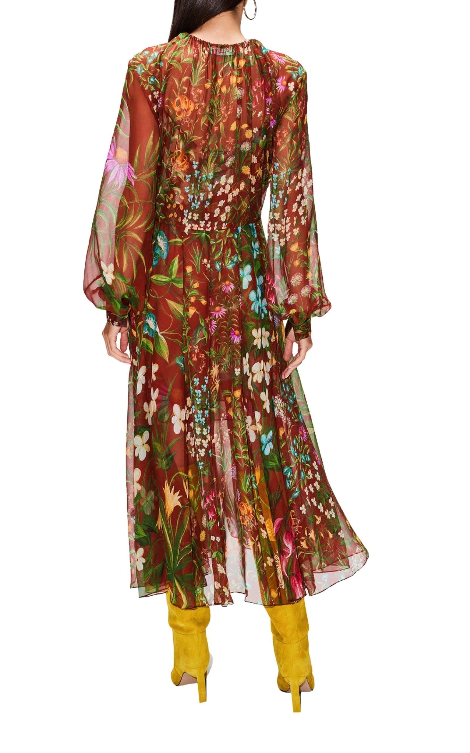  Oscar de la RentaFloral Tapestry Silk Chiffon Midi Dress - Runway Catalog