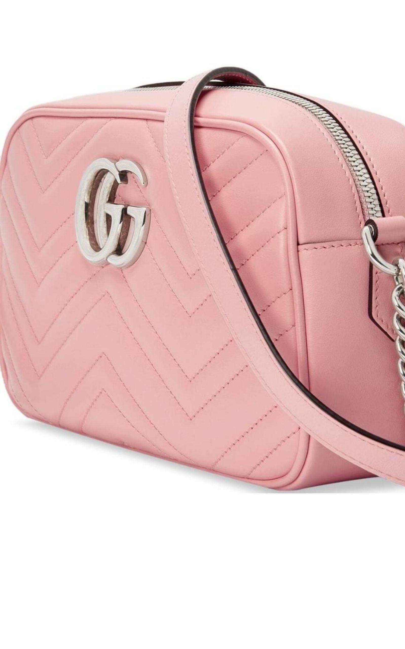 Gucci GG Marmont Camera Bag Matelasse Mini Light Pink in Leather with  Antique Gold - US