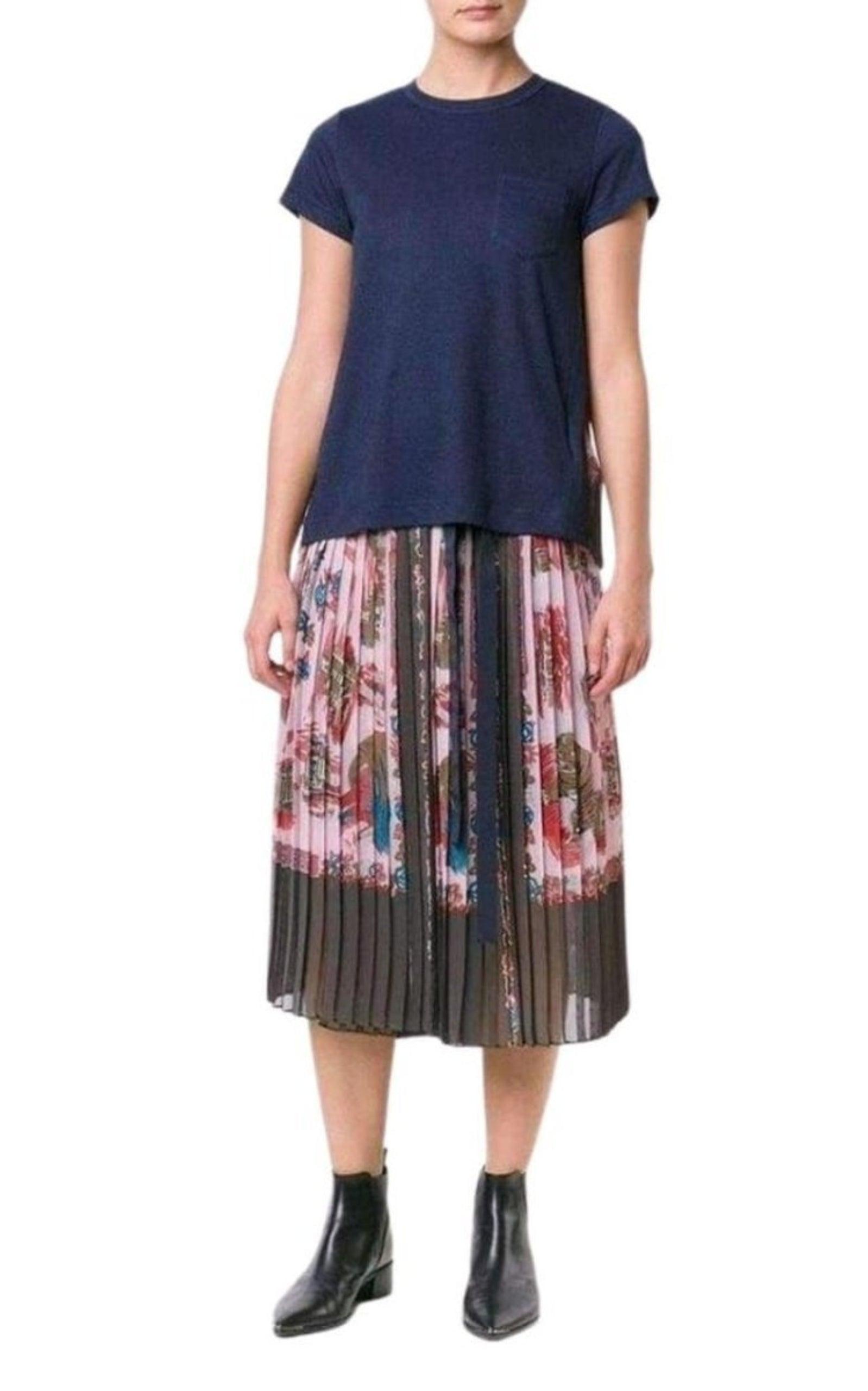  SacaiSouvenir Scarf Print Pleated Skirt - Runway Catalog