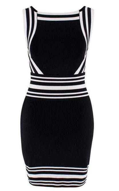  BalmainSquare-neck Stripe-trim Knit Dress - Runway Catalog