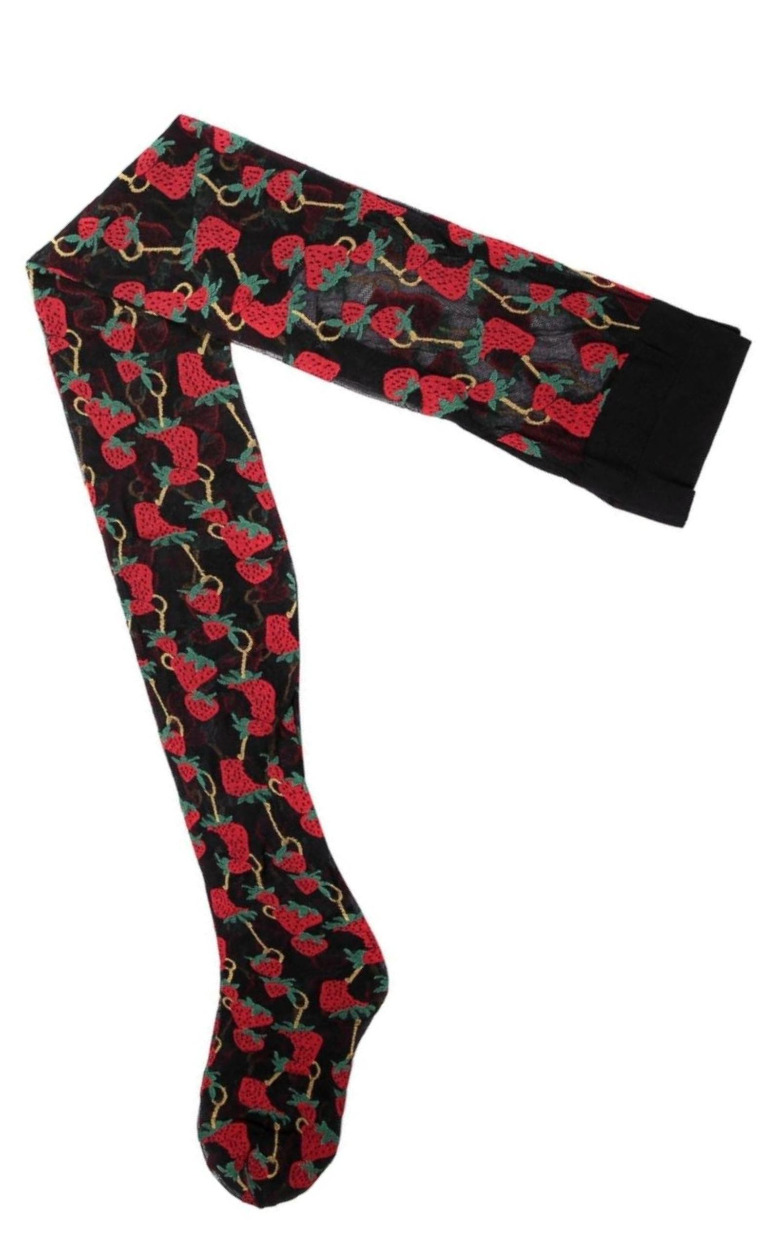 Gucci Strumpfhose mit Erdbeer-Logo und Horsebit-Motiv