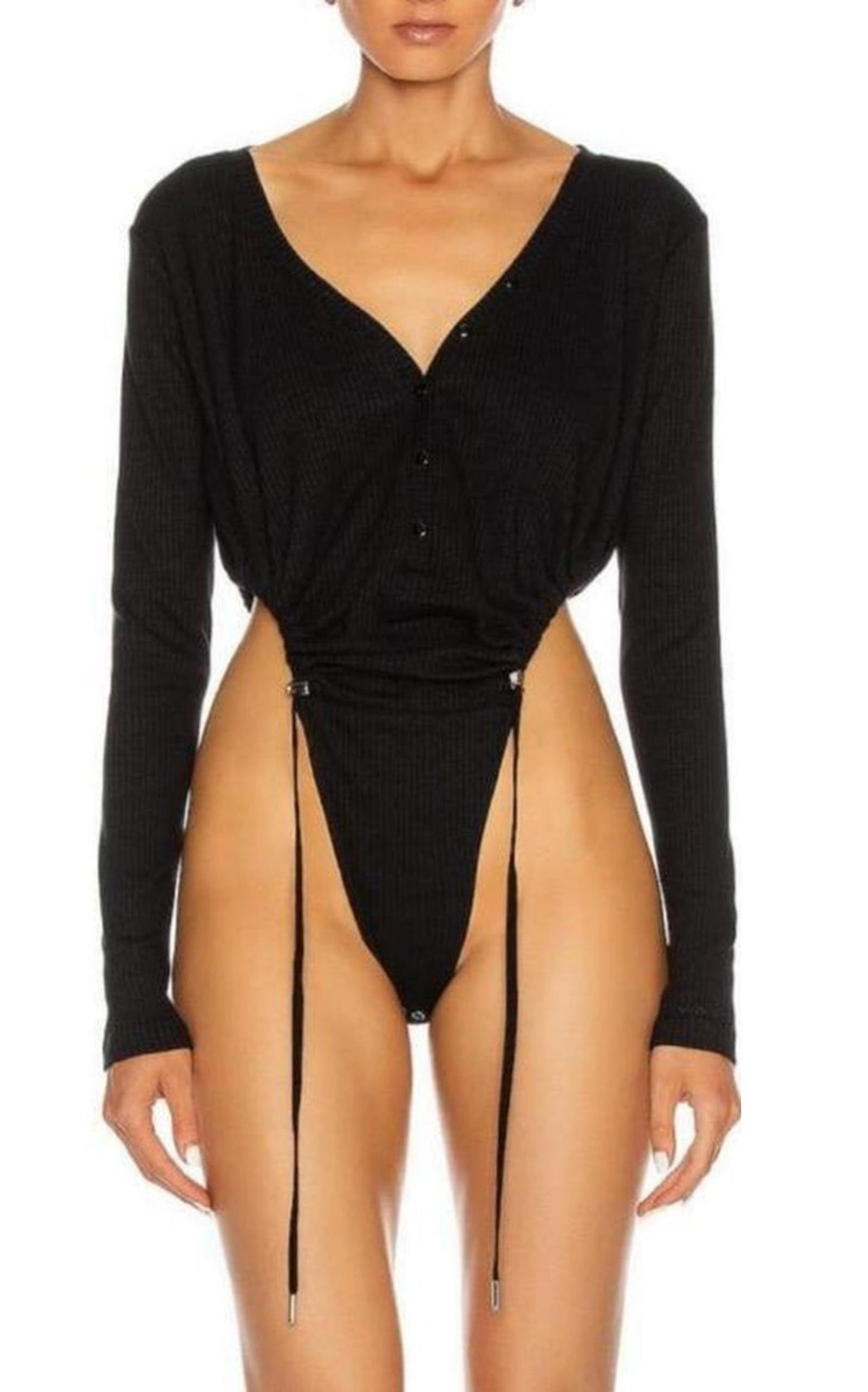  Y/ProjectStretch Cotton Toggle-tie Bodysuit - Runway Catalog