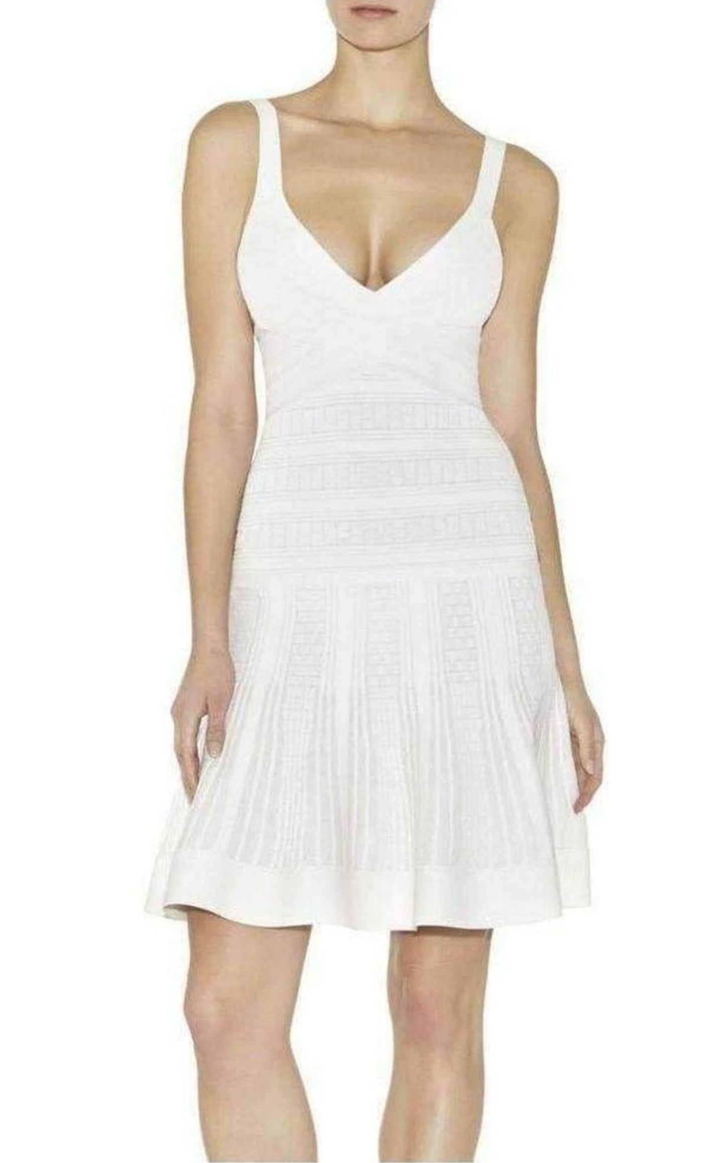  Herve LegerThana Textured Jacquard Yarn White Dress - Runway Catalog