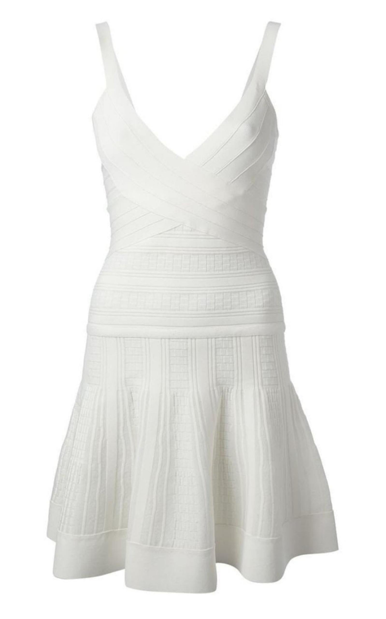  Herve LegerThana Textured Jacquard Yarn White Dress - Runway Catalog