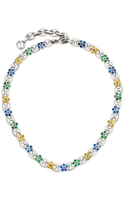 Blue Enamel Flower Necklace