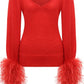 Red Feather Cuff Mohair Sweater