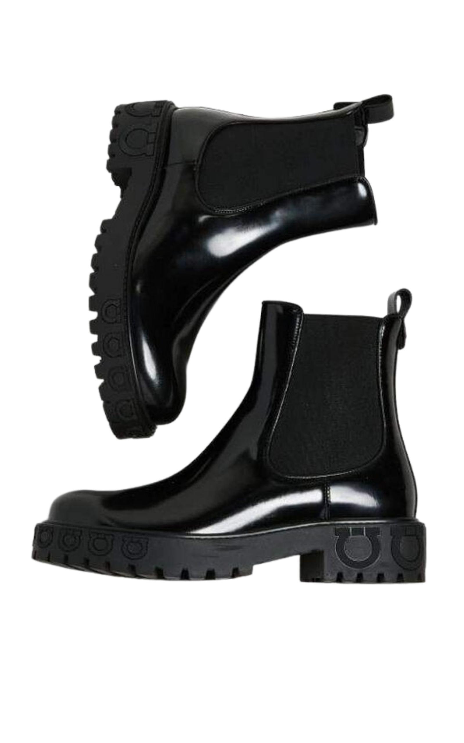  Salvatore FerragamoVarsi Leather Gancini-Sole Chelsea Boots - Runway Catalog