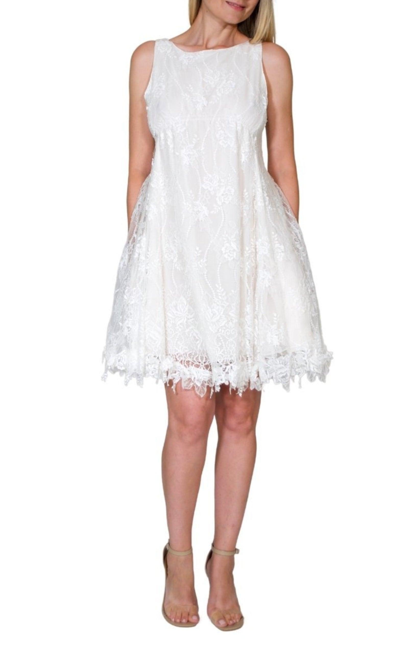  Nina RicciWhite Cotton Blend Lace Dress - Runway Catalog
