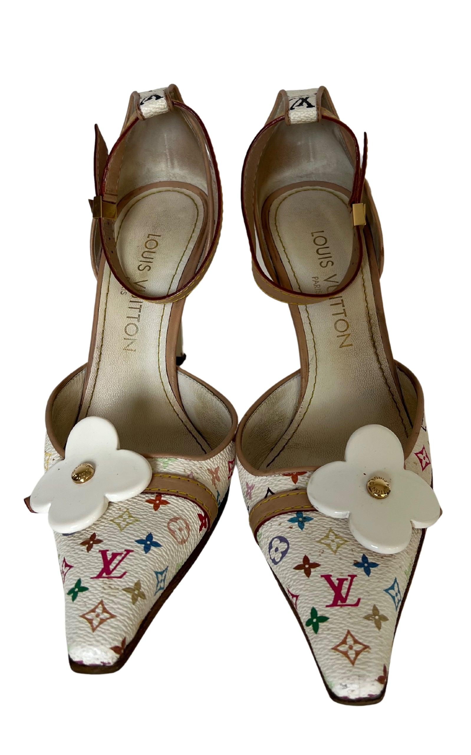 Louis Vuitton White Monogram Multicolor Ankle Strap Heels, size 37.5/6.5 at  1stDibs  louis vuitton multicolor heels, louis vuitton strap heels, louis  vuitton colorful heels
