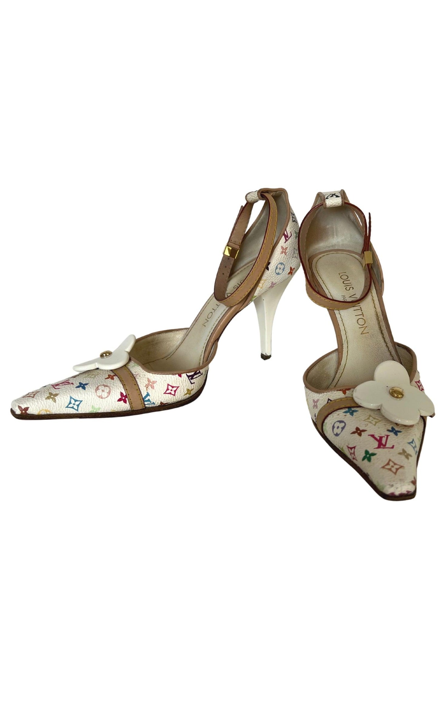 Louis Vuitton White Monogram Multicolor Ankle Strap Heels