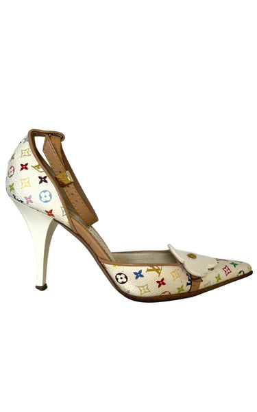 Louis Vuitton White/Lilac Monogram Multicolore Wood Platform Heels