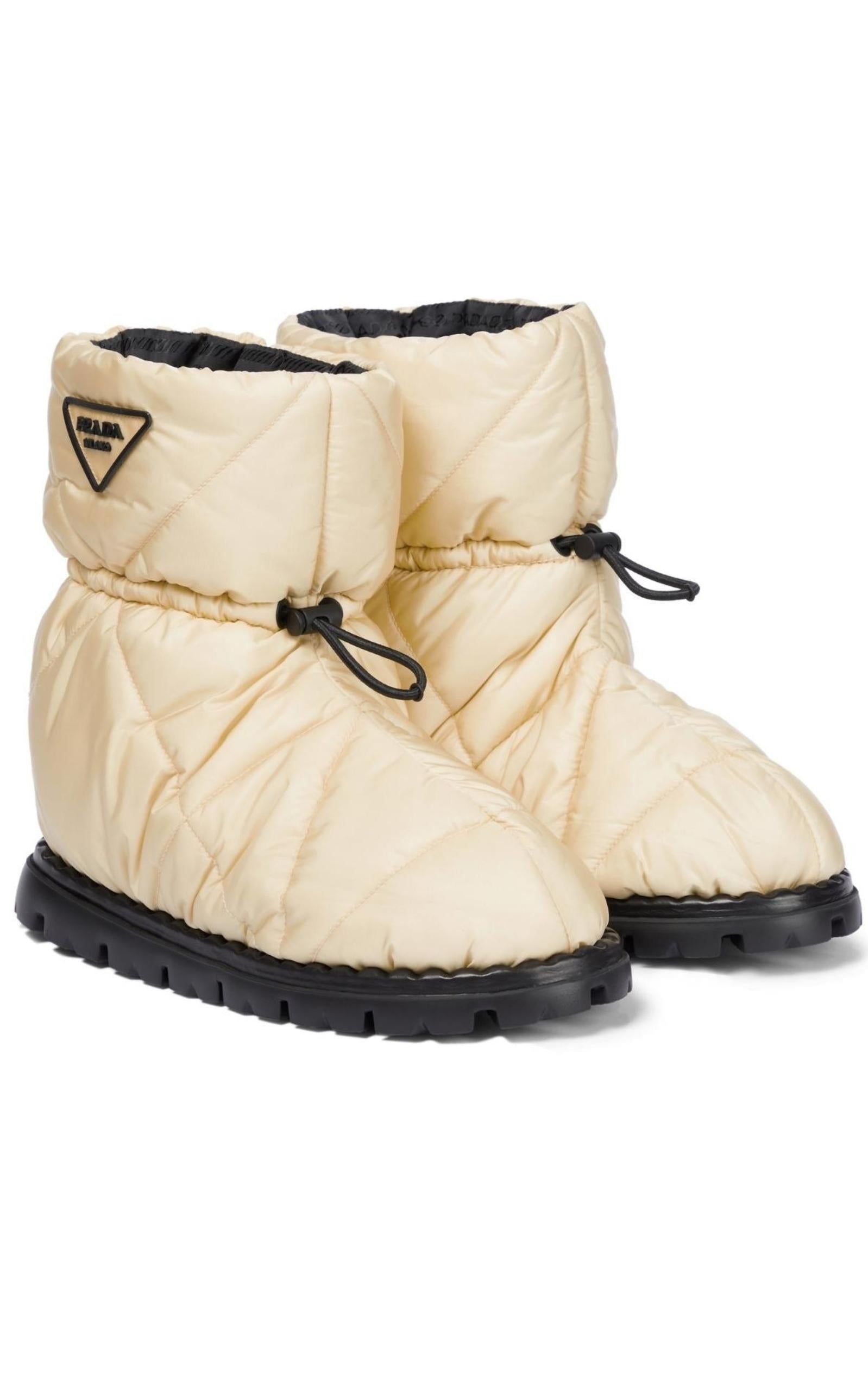  PradaWhite Quilted Nylon Drawstring Ankle Boots - Runway Catalog