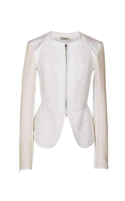  Nina RicciWhite Tailored Cotton Lace Back Jacket - Runway Catalog