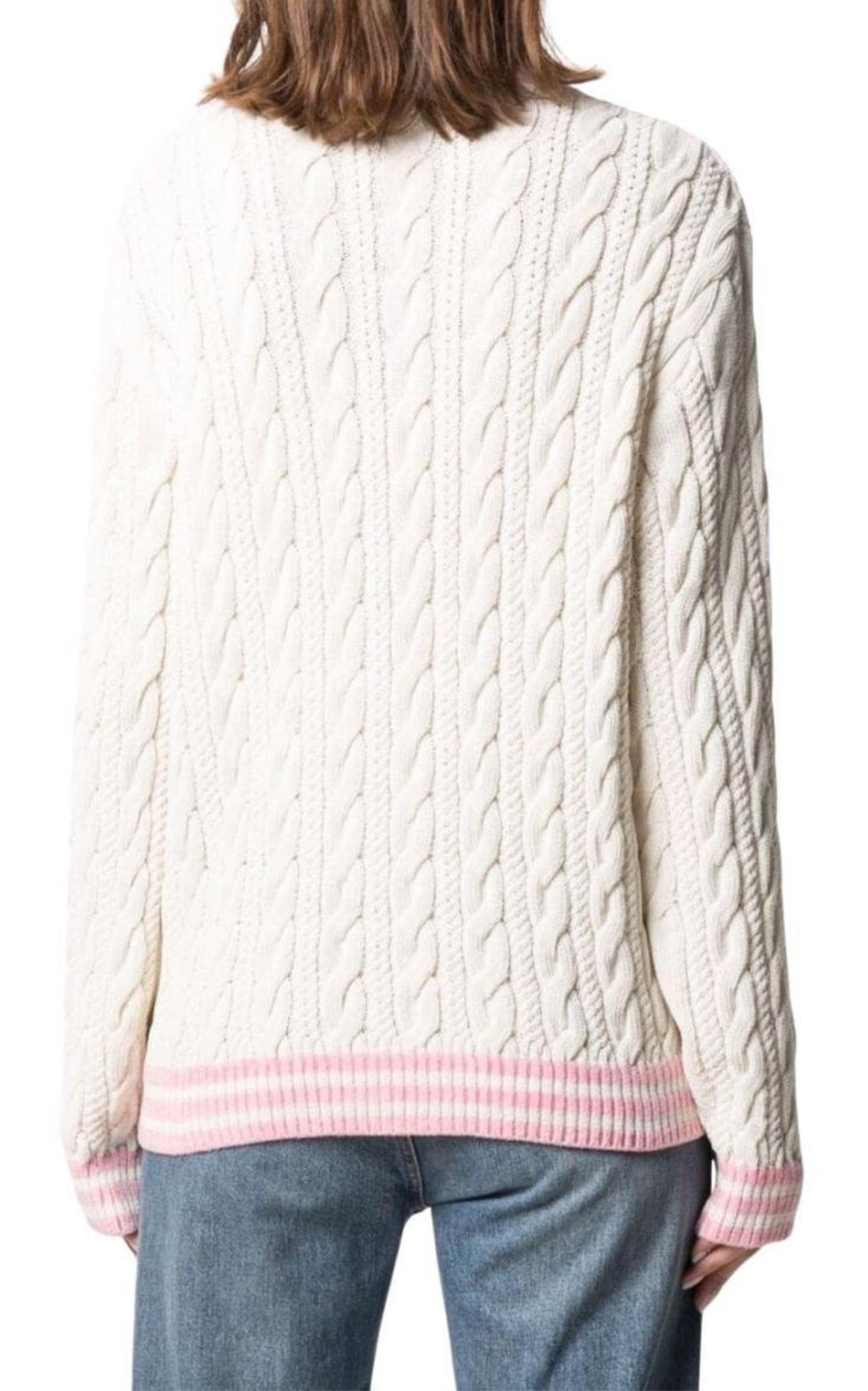  BalmainWool-Blend Cable Knit Sweater With Patch - Runway Catalog