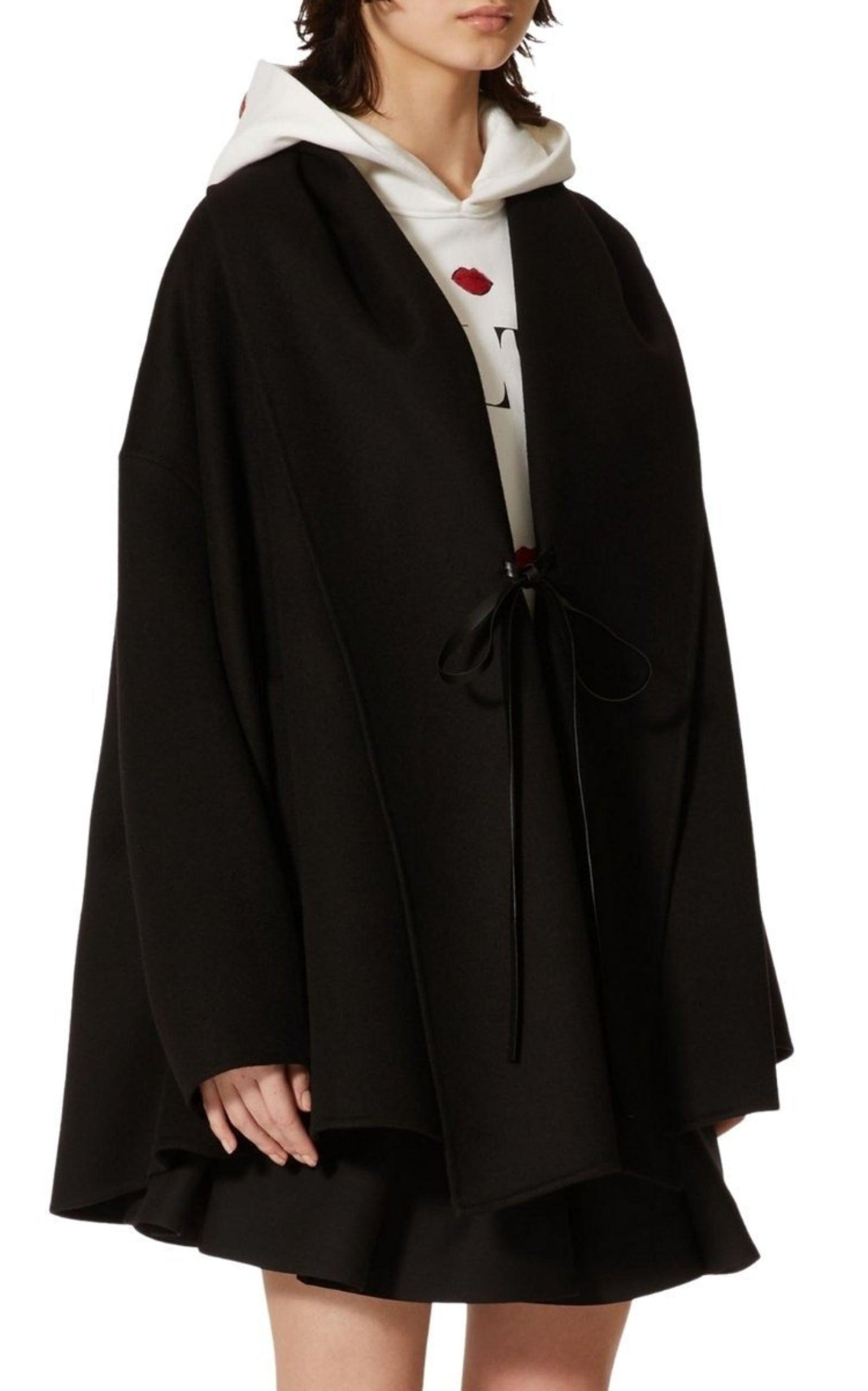 Men Fashion Hooded Wool Blend Pullover Oversize Cloak Cape Coat Ourwear  Black