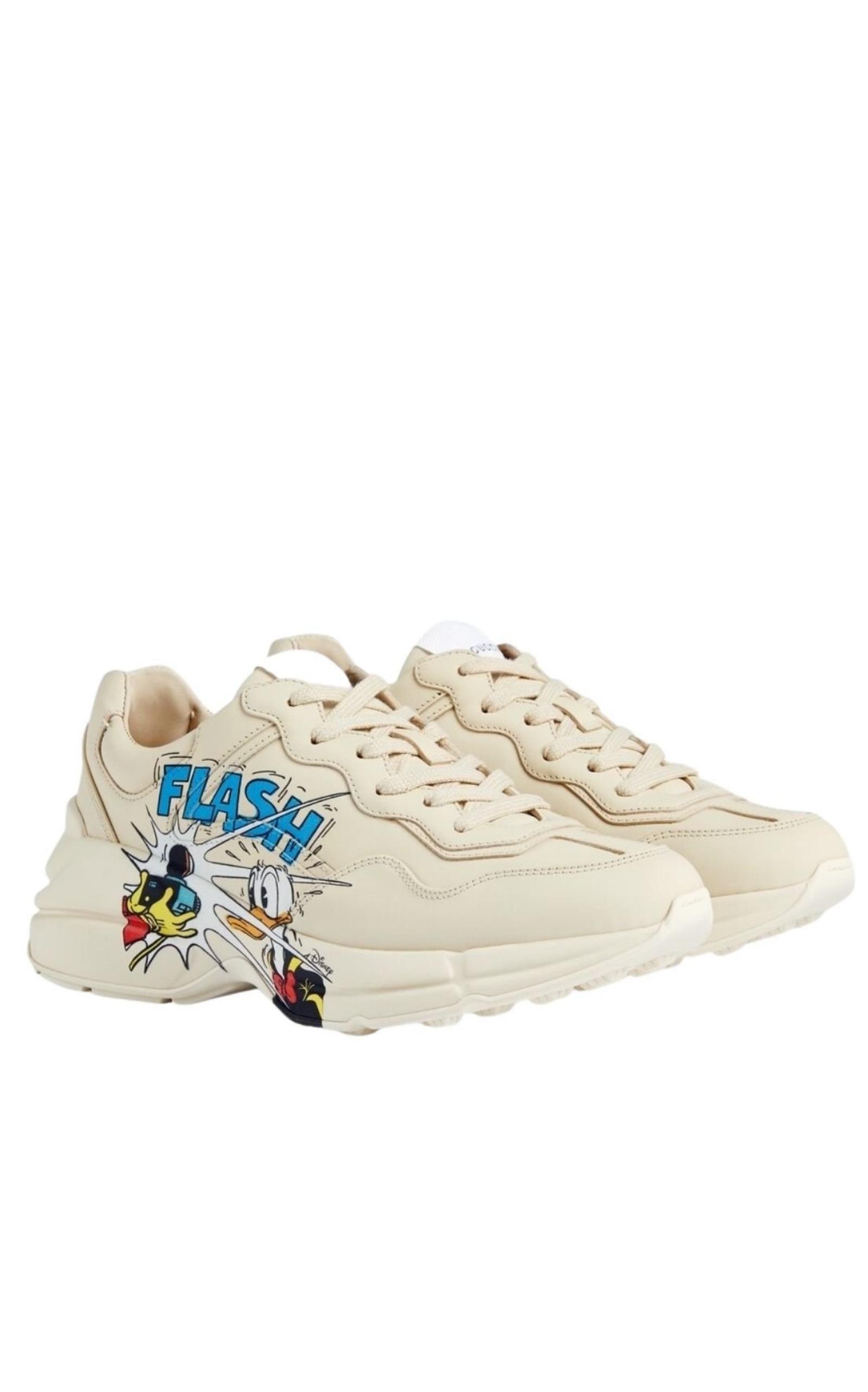  GucciX Disney Donald Duck Rhyton Leather Sneaker - Runway Catalog