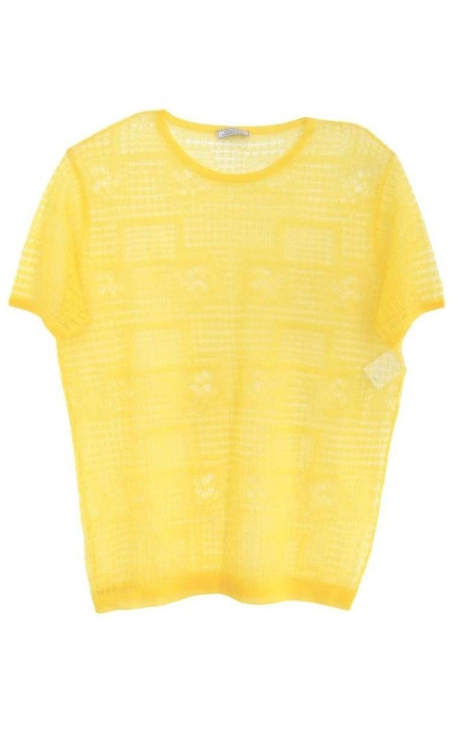  Nina RicciYellow Silk Sheer Fine Knit T-Shirt - Runway Catalog