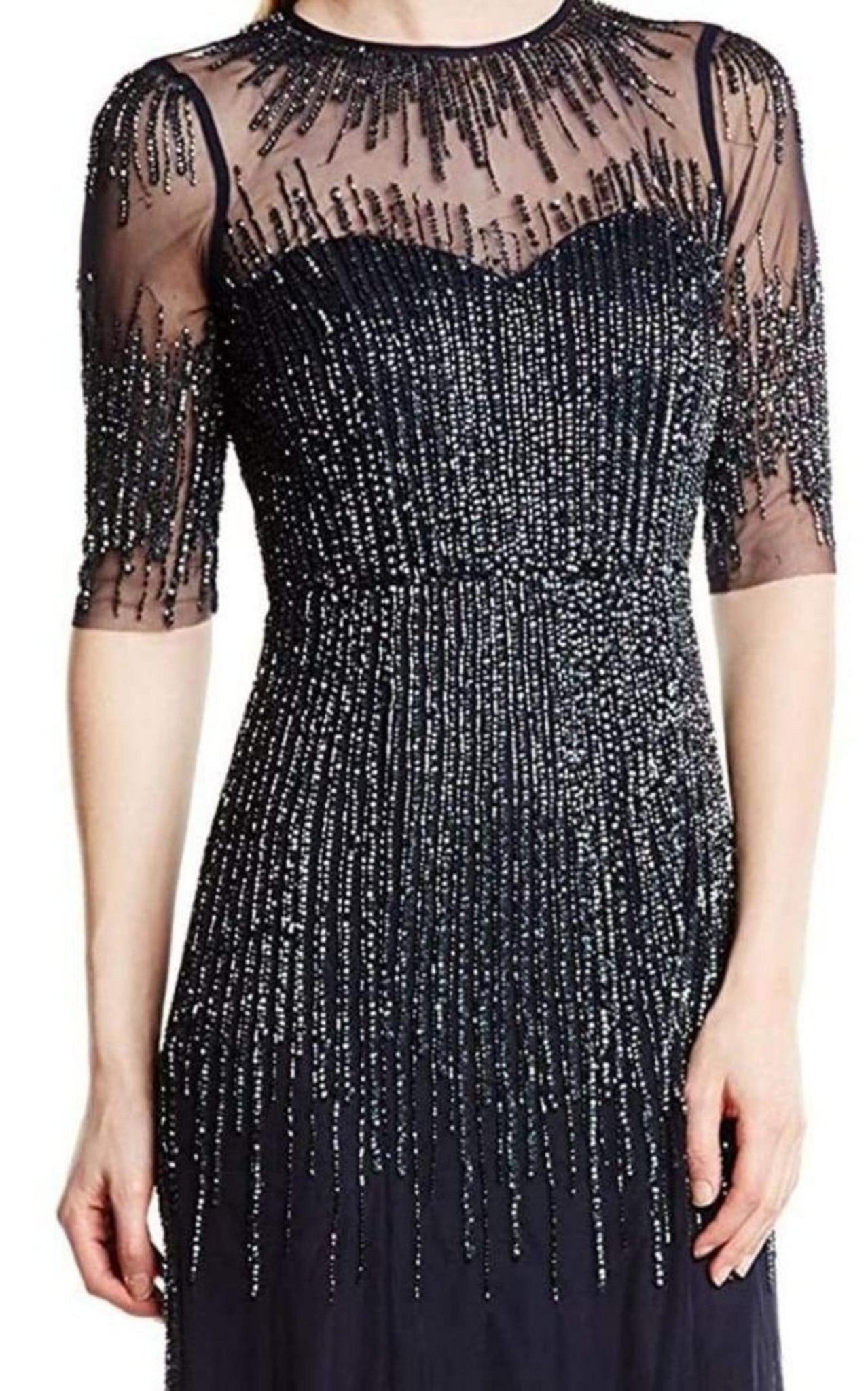 Adrianna Papell Embellished Illusion Jewel Sheath Gown - Runway Catalog