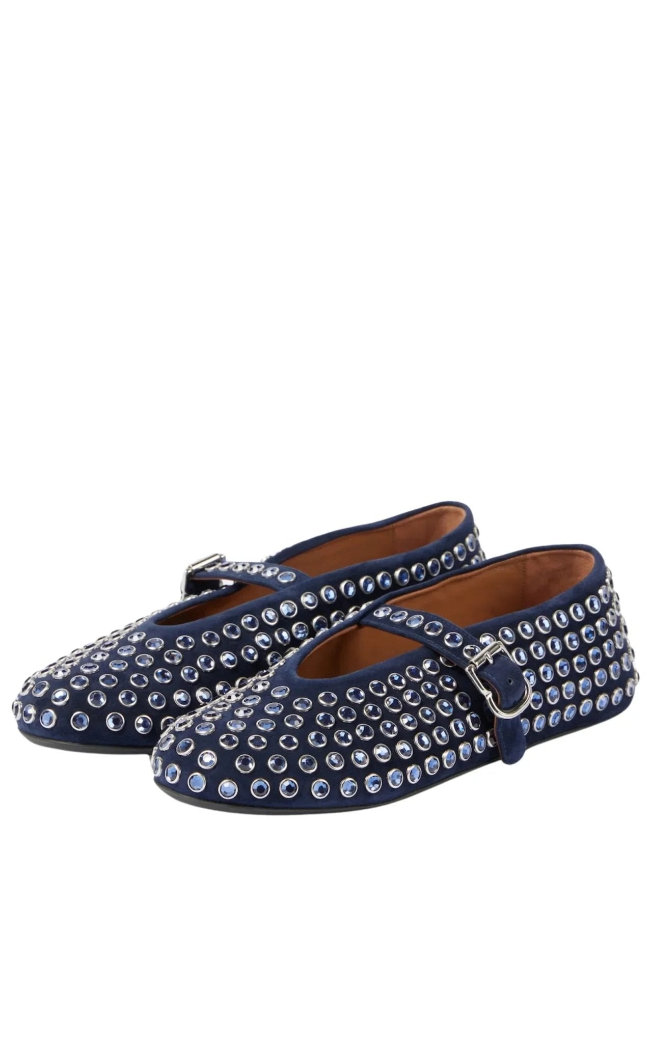 Alaïa Alaia Blue Embellished Suede Ballet Flats - Runway Catalog