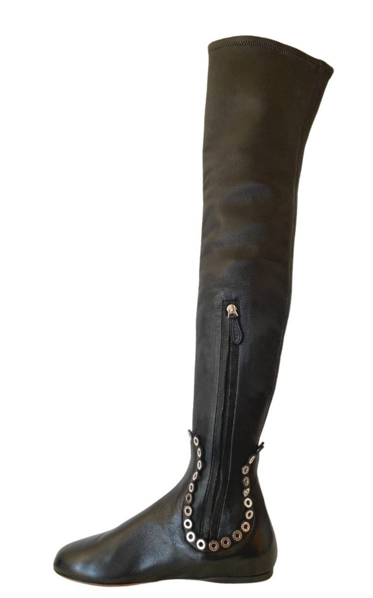 Alaïa Over Knee Studded Flat Boots - Runway Catalog