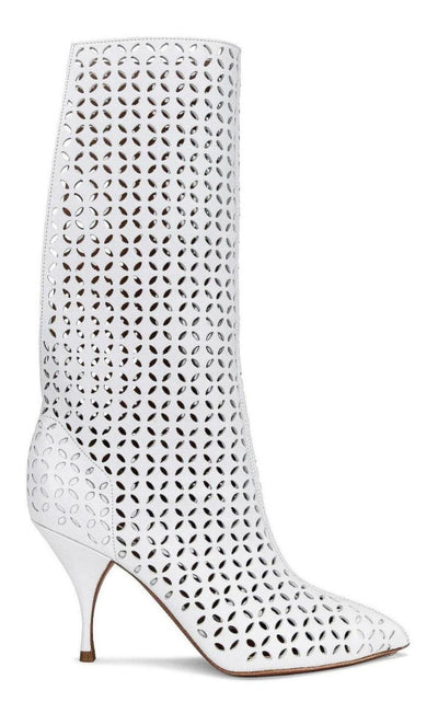 Alaïa Petal Perforated Knee Boots - Runway Catalog
